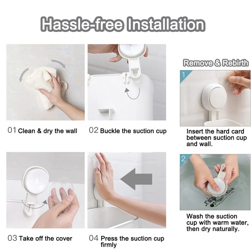 SunHorde Plastic Shower Caddy Suction Cup Shower Organizer Basket Bath Shelf, Strong Suction Power Bathroom Caddies with Fence Hooks, Kitchen Rack, Waterproof, Oilproof, Reusable, for Shampoo, Gel - Image 5